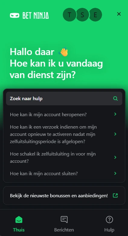 Contactblok van Bet Ninja Casino met de live chat en het e-mailadres.